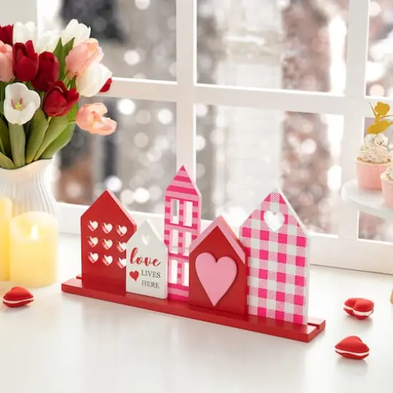 Glitzhome&reg; 16" Valentine's House Wooden Table Decor {4}