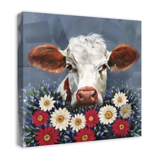 Patriotic Florals Cow I Canvas Wall Art {3}