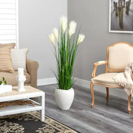 4.5ft. Wheat Plume Grass Plant in White Planter {4}