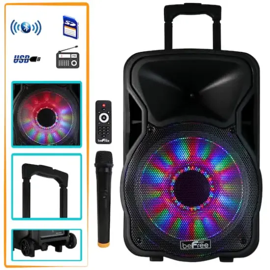 beFree Sound 12" 2500 Watt Bluetooth Rechargeable Portable Party PA Speaker With Illuminating Lights {1}