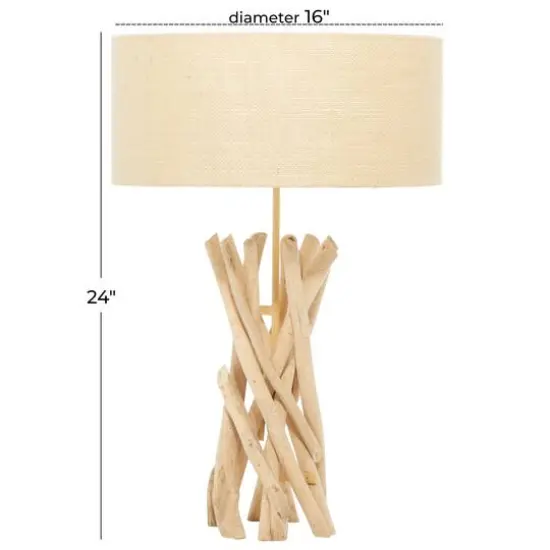 24" Natural Beige Wood Rustic Table Lamp {9}