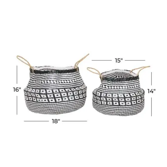 Black & White Boho Round Storage Basket Set {6}