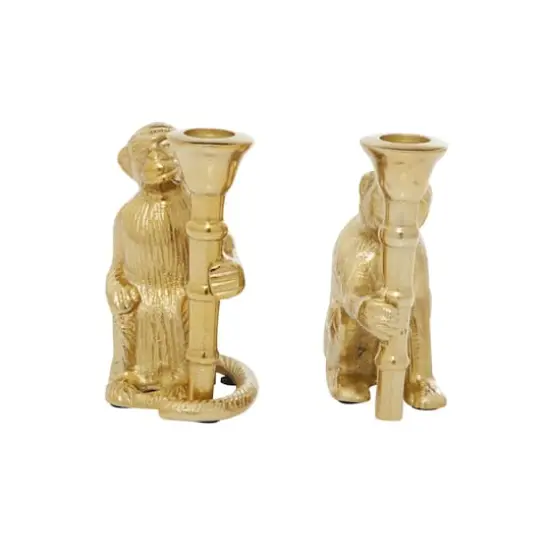 Set of 2 Gold Aluminum Glam Candle Holder, 3" x 5" {4}