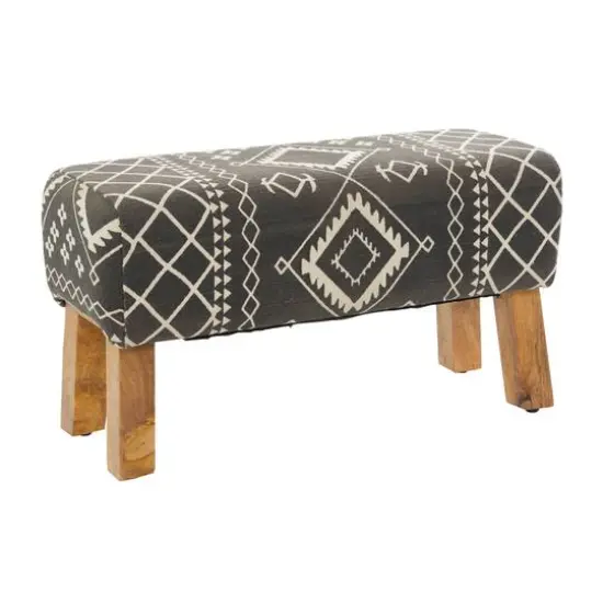 33" Black Wood Tribal Bench with Wood Legs {1}