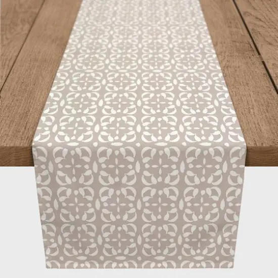 90" Intricate Circle Stack Cotton Twill Runner Tan {1}