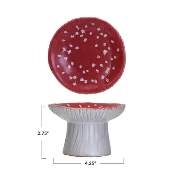 Hello Honey® 4.25" Red & White Reactive Glaze Round Stoneware Footed Mushroom Dish {4}