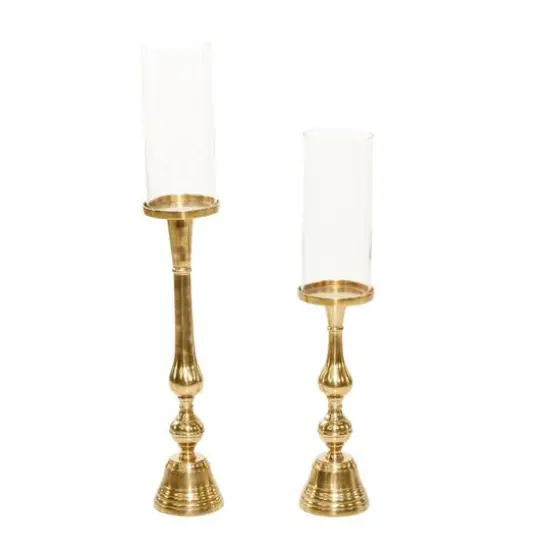 Gold Aluminum Traditional Candle Holder Set {3}