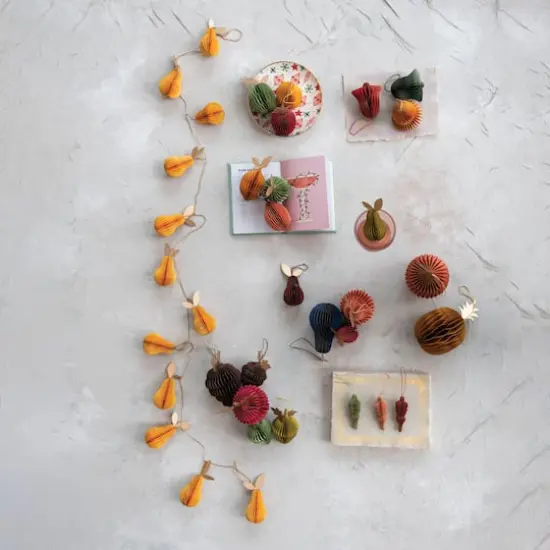 Hello Honey&reg; 6ft. Yellow Glitter Handmade Recycled Paper Honeycomb Pear Garland {4}