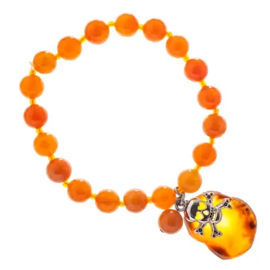 John Bead Peach Aventurine Stretch Bracelet with Agate & Skull Charms {1}