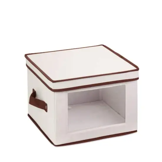 Honey Can Do 12" Canvas Square Stemware and More Storage Box with Lid Natural {9}