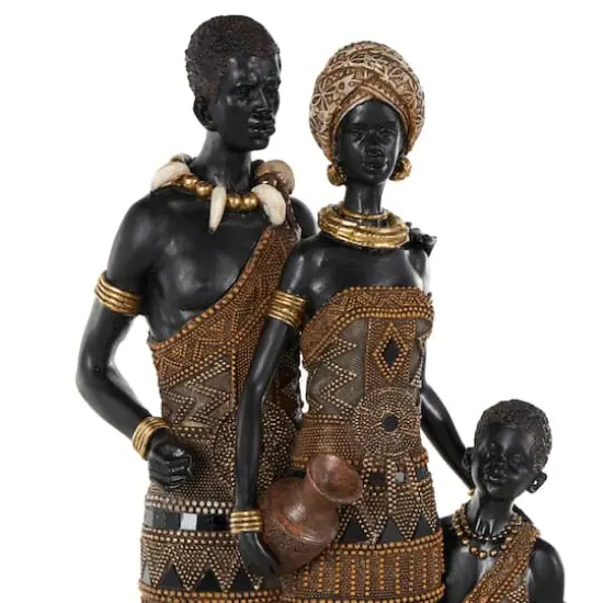 23" Family Tall African Decorative Sculpture with Gold Jewels {5}