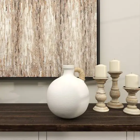 11" White Ceramic Jug Inspired Vase with Rattan Wrapped Handle {7}