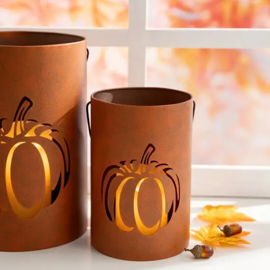 Glitzhome&reg; Metal Cutout Pumpkin Bucket Set {12}