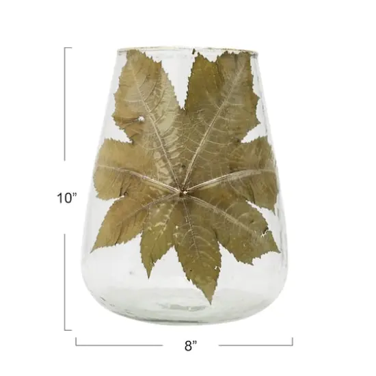 Hello Honey&reg; 10" Embedded Papaya Leaves & Foil Edge Handblown Glass Hurricane {9}