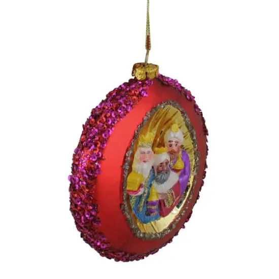 4" Three Wise Men Sequin Glass Disc Ornament {5}