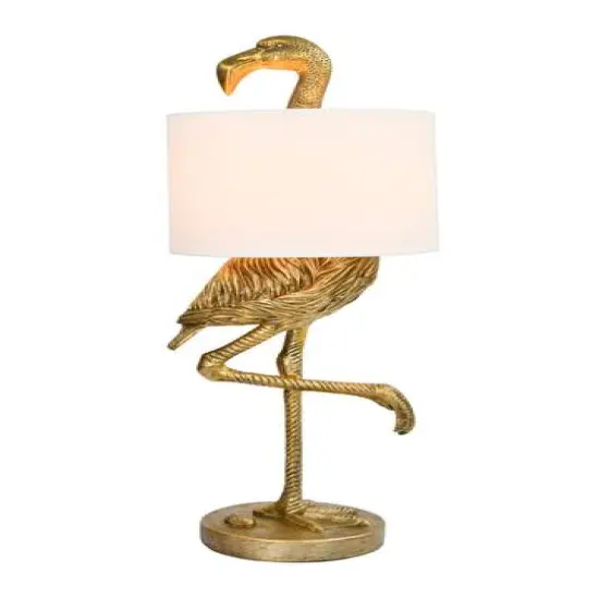 Hello Honey&reg; 32" Gold Finish Resin Flamingo Table Lamp with Linen Shade {7}