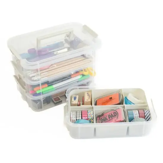 Everything Mary Four Tray Plastic Storage Organizer Clear/Gray {6}