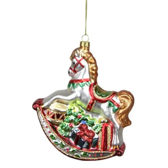 5" Glass Traditional Rocking Horse with Gifts Ornament {1}