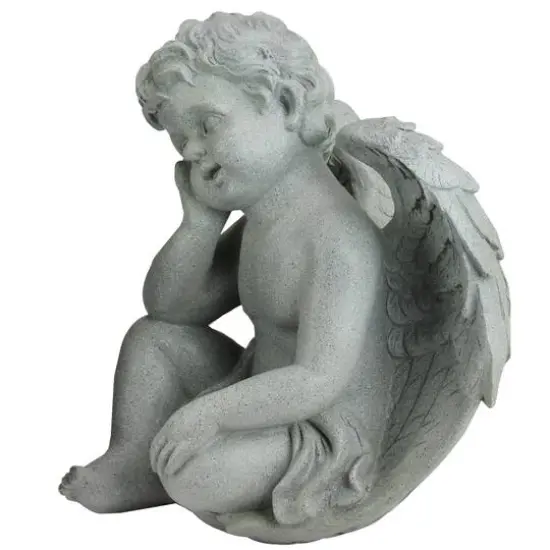 12.5" Distressed Gainsboro Gray Sitting Cherub Angels Outdoor Garden Statues {4}