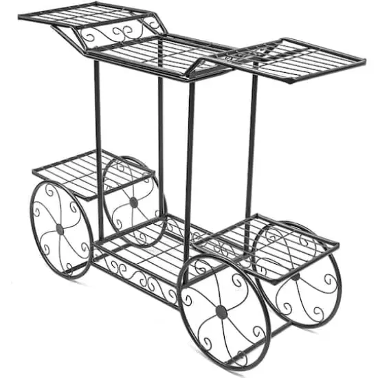 Sorbus 25.5" Black Cart Stand Pot Plant Holder {1}
