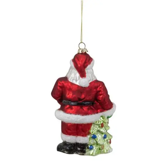 5.5" Red Classic Santa With Tree Hanging Glass Christmas Ornament {6}