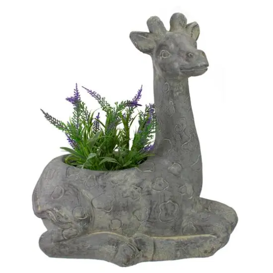 16" Gray Seated Giraffe Outdoor Garden Planter {7}