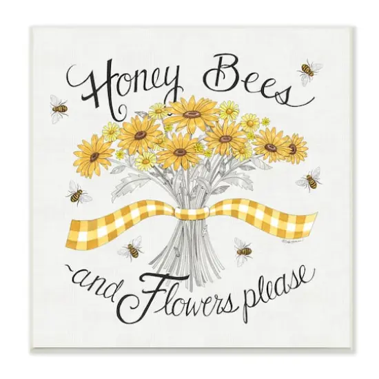 Stupell Industries Honey Bees Flowers Please Phrase Vintage Yellow Daisies,12" x 12" {1}