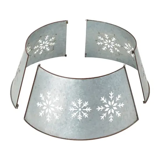 Glitzhome&reg; Silver 26" LED Snowflake Cutout Metal Tree Collar {8}