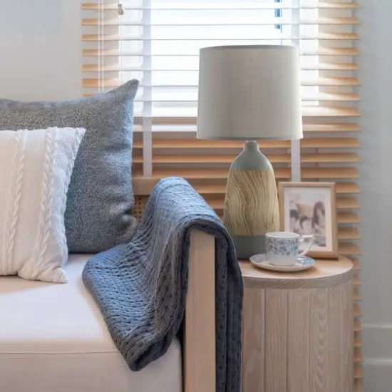 Simple Designs Ceramic Oblong Table Lamp Gray/Light Wood {6}