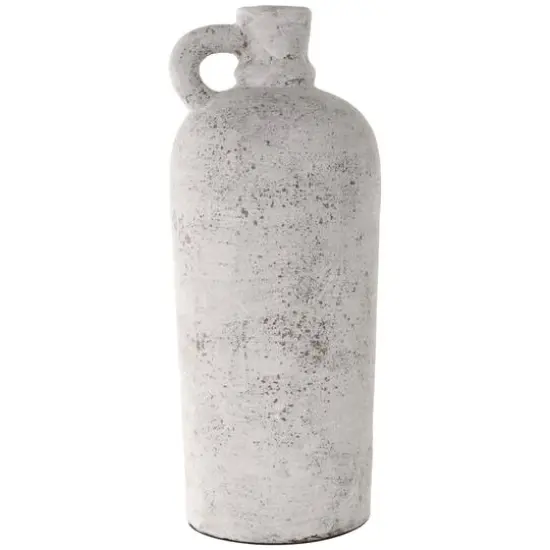 22" Cream Ceramic Antique Style Textured Vase with Curved Handle {7}