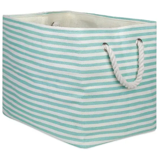 DII&reg; Large Pinstripe Rectangle Woven Paper Storage Bin Aqua {1}