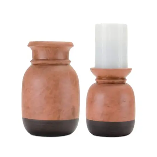 Dual-Tone Ceramic Candle Holder Set, 6" & 8" {1}