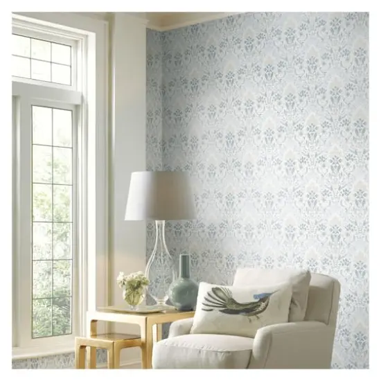 RoomMates White & Blue Persian Damask Peel & Stick Wallpaper {4}
