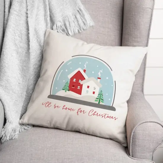 Home Christmas Snow Globe Throw Pillow {1}