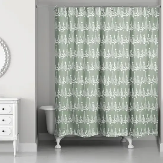 Sage Christmas Tree Pattern Shower Curtain {1}