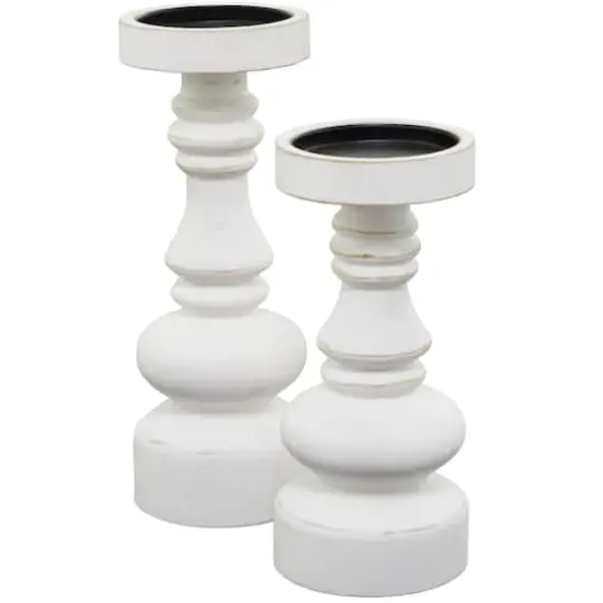 White Wood Turned Style Pillar Candle Holder Set {3}