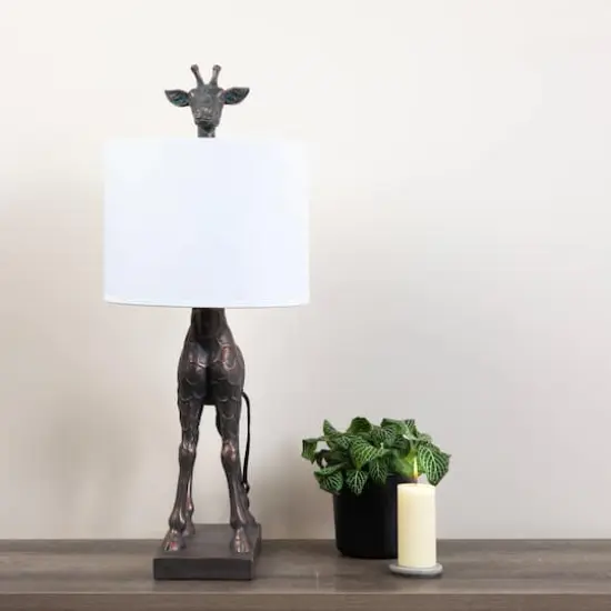 Hello Honey&reg; 28" Bronze Giraffe Table Lamp with Linen Shade {4}