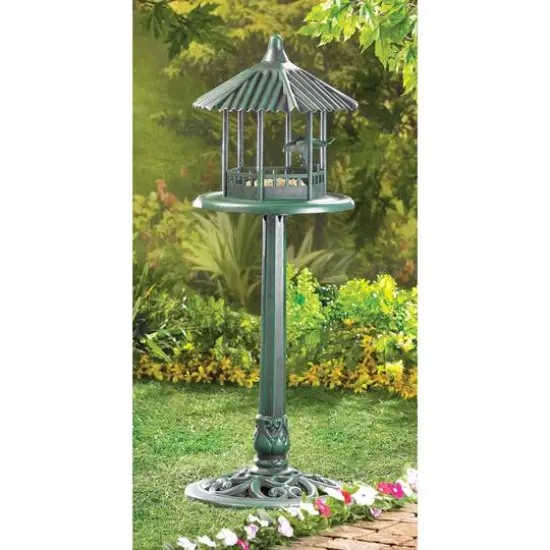 3.3ft. Verdigris Gazebo Standing Bird Feeder {3}