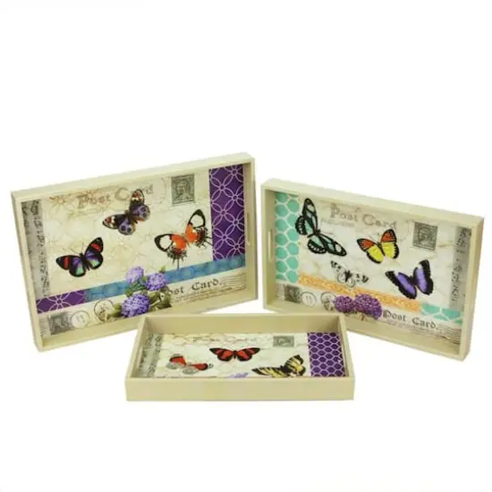 Ivory & Violet Vintage Style Butterfly Rectangular Serving Tray Set {1}