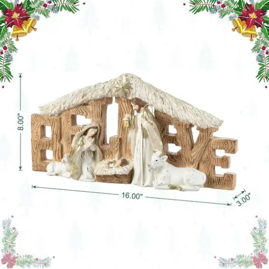Glitzhome&reg; 11.75" Resin "BELIEVE" Holy Family Figurine {9}