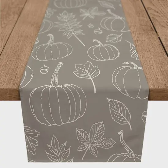 72'' Gray Fall Pattern Cotton Twill Runner {1}