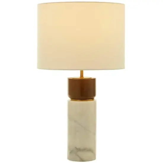 White Marble Thick Stand Table Lamp with Drum Shade 15" x 14" x 25" {1}