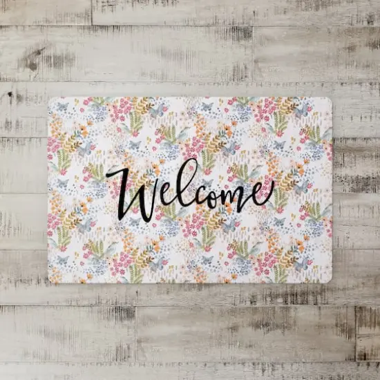 Welcome Butterfly Bird Floral Floor Mat Yellow {3}