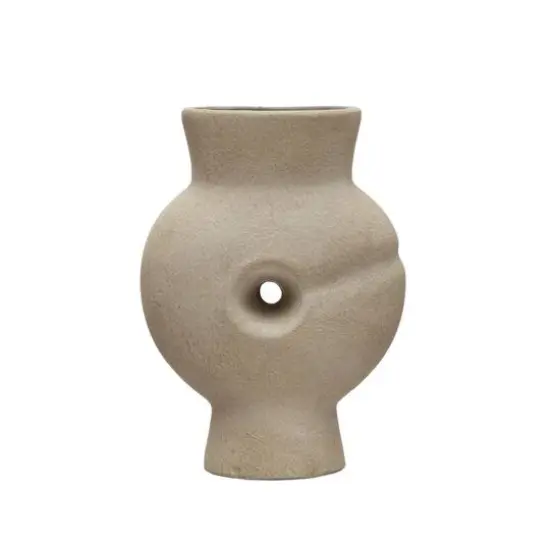 Hello Honey&reg; Bloomingville 9" Tan Modern Terra Cotta Vase with Cut Out Detail {1}