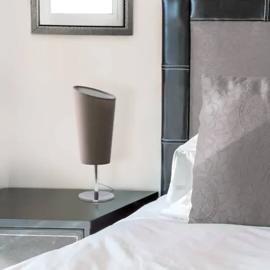 Simple Designs™ 12.5" Mini Chrome Table Lamp with Angled Fabric Shade Gray {7}