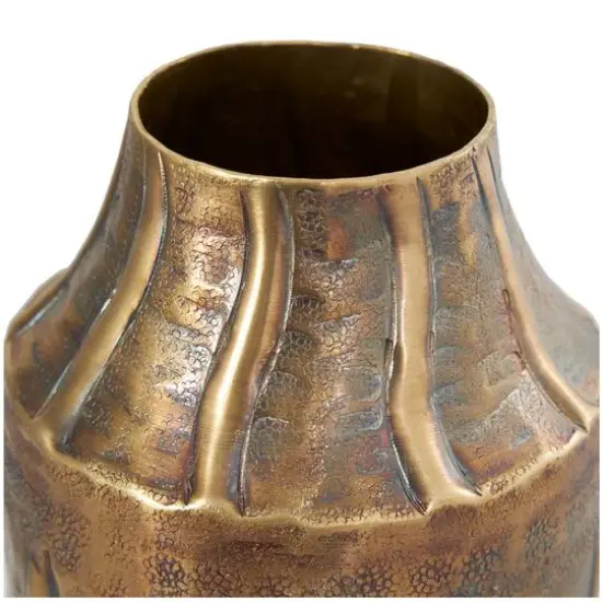 14" Brass Metal Snakeskin Inspired Vase with Dimensional Wavy Accents {6}