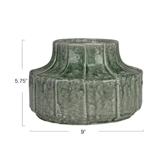 Hello Honey® 9" Green Crackle Glaze Terra Cotta Vase Planter with Embossed Lines {6}