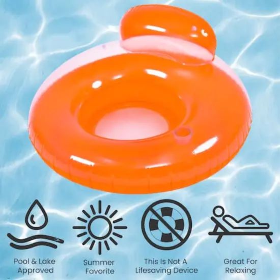 Pool Central 4ft. Orange Inflatable Inner Tube Pool Float with Backrest {5}