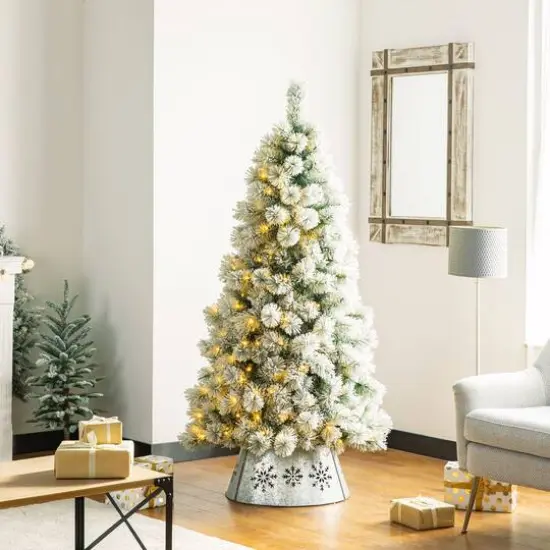 Glitzhome&reg; 21" Snowflake Diecut Metal Tree Collar with Light String {8}