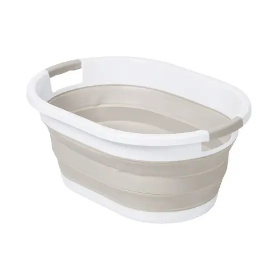 Honey Can Do 24" Collapsible Rubber Laundry Basket Set Warm Gray and White {6}